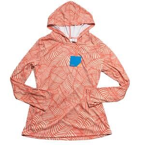 NWT SKYR Womens Hoodie Drawstring Sweatshirt Abstract Allover Print Orange M